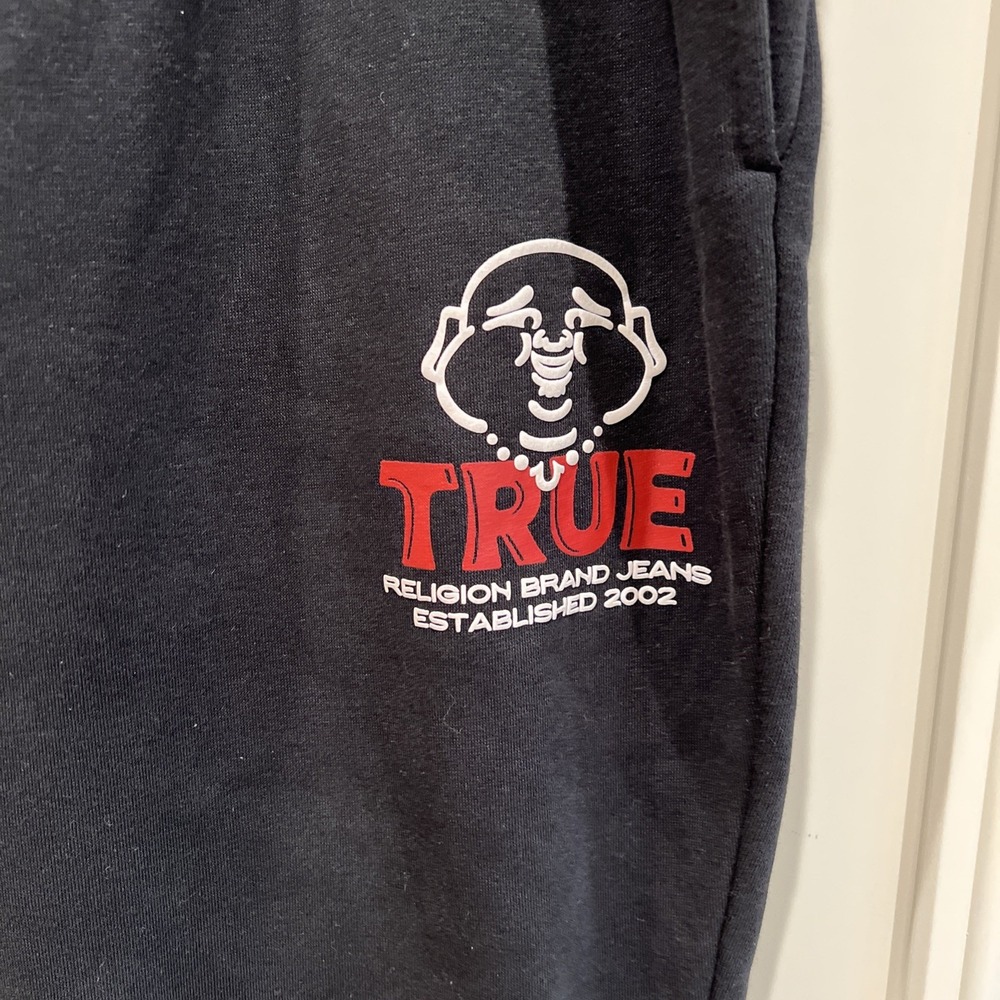 True Religion Antique Buddha Fleece Jogger‎ Pants Black Athleisure - Picture 2 of 7